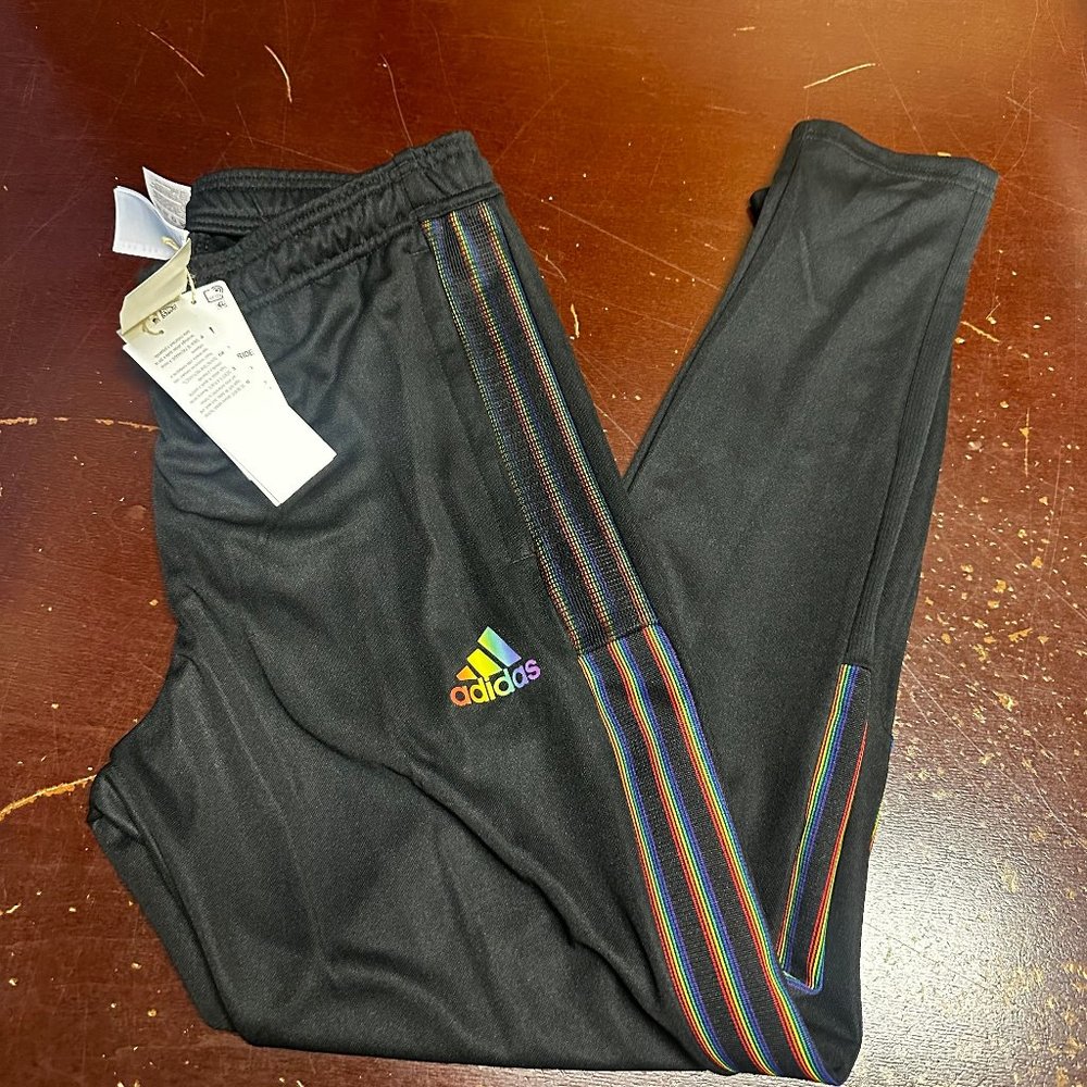 Adidas Mens Black Tiro TK Pride Elastic Waist 3 Stripes Soccer Pants Size M 3XL